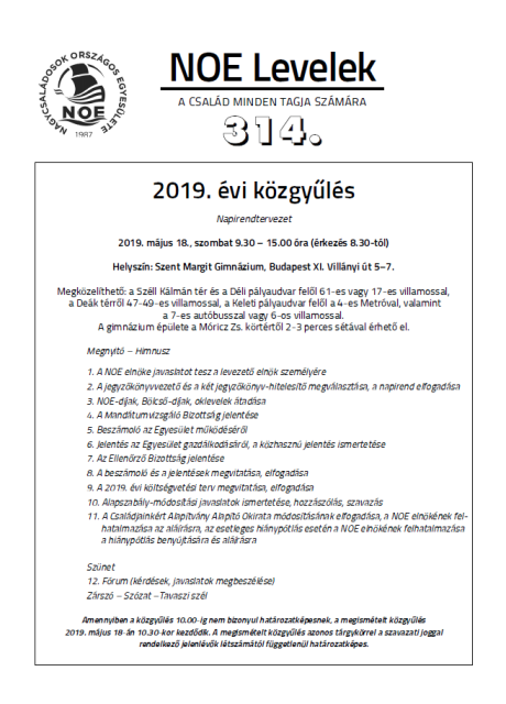 NOE Levelek 314. közgyűlési szám
