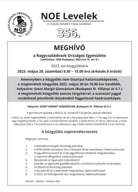 NOE Levelek 2023/2. - Közgyűlési szám