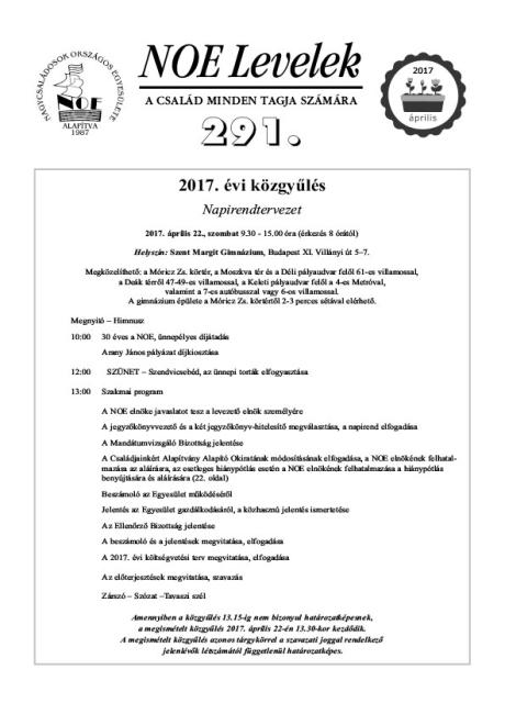 NOE Levelek 291. szám