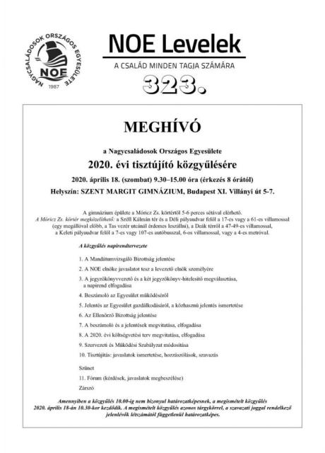 NOE Levelek 323. közgyűlési szám